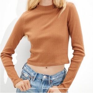 American Eagle Outfitters Brown Ribbed Crop Top